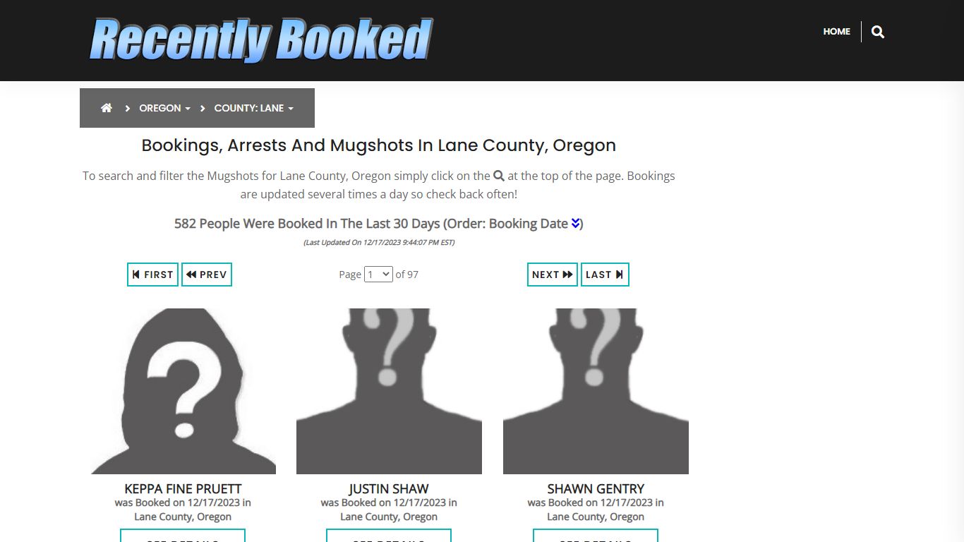Recent bookings, Arrests, Mugshots in Lane County, Oregon - Recently Booked